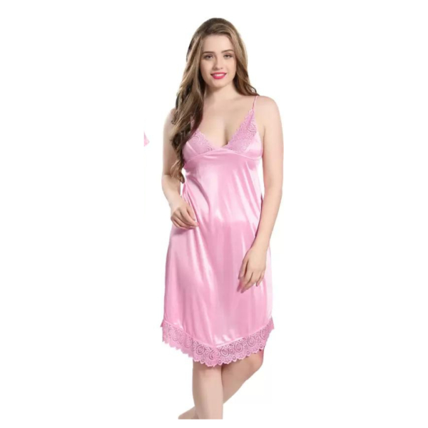 Silk Bridal Nightgown Set Stylish Fancy Bridal Nighty Set For Women Free Size Blush Pink Color - Image 3