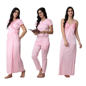 Silk Bridal Nightgown Set Stylish Fancy Bridal Nighty Set For Women Free Size Blush Pink Color