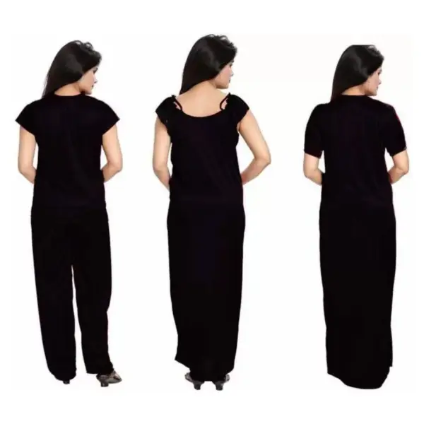 Silk Bridal Nightgown Set Stylish Fancy Bridal Nighty Set For Women Free Size Dark Black Color - Image 2