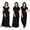 Silk Bridal Nightgown Set Stylish Fancy Bridal Nighty Set For Women Free Size Dark Black Color