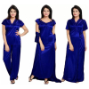 Silk Bridal Nightgown Set Stylish Fancy Bridal Nighty Set For Women Free Size Dark Blue Color