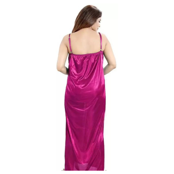 Silk Bridal Nightgown Set Stylish Fancy Bridal Nighty Set For Women Free Size Magenta Color - Image 2