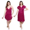 Silk Bridal Nightgown Set Stylish Fancy Bridal Nighty Set For Women Free Size Magenta Color