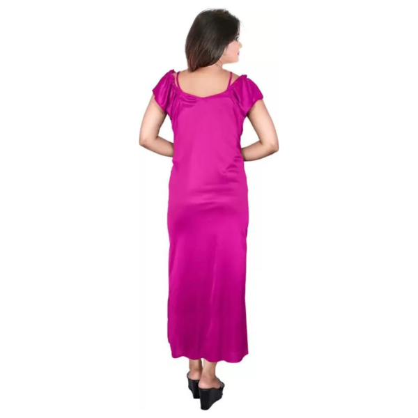 Silk Bridal Nightgown Set Stylish Fancy Bridal Nighty Set For Women Free Size Magenta Color - Image 3
