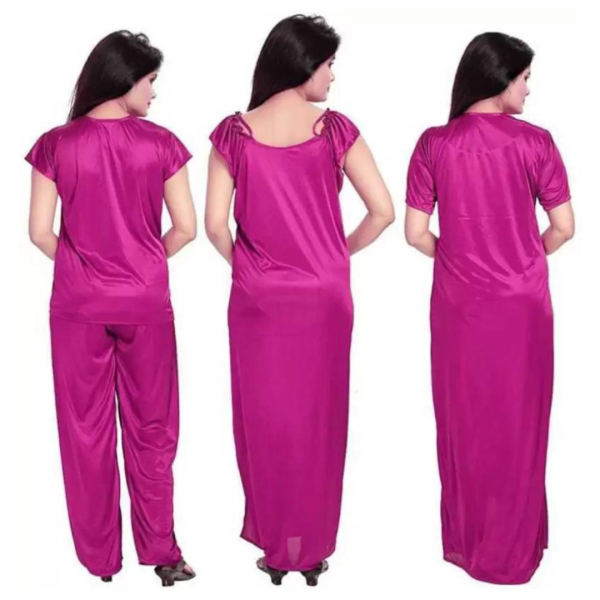 Silk Bridal Nightgown Set Stylish Fancy Bridal Nighty Set For Women Free Size Magenta Color - Image 3