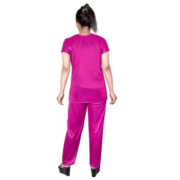 Silk Bridal Nightgown Set Stylish Fancy Bridal Nighty Set For Women Free Size Magenta Color - Image 4