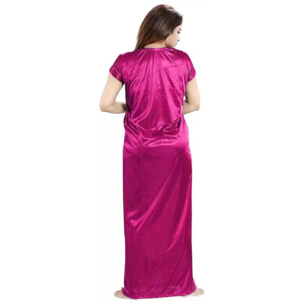 Silk Bridal Nightgown Set Stylish Fancy Bridal Nighty Set For Women Free Size Magenta Color - Image 4