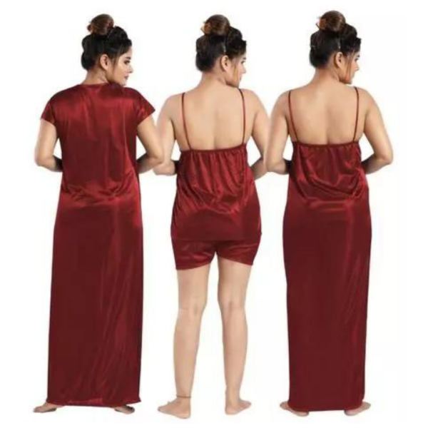 Silk Bridal Nightgown Set Stylish Fancy Bridal Nighty Set For Women Free Size Maroon Color - Image 2