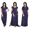 Silk Bridal Nightgown Set Stylish Fancy Bridal Nighty Set For Women Free Size Navy Blue Color