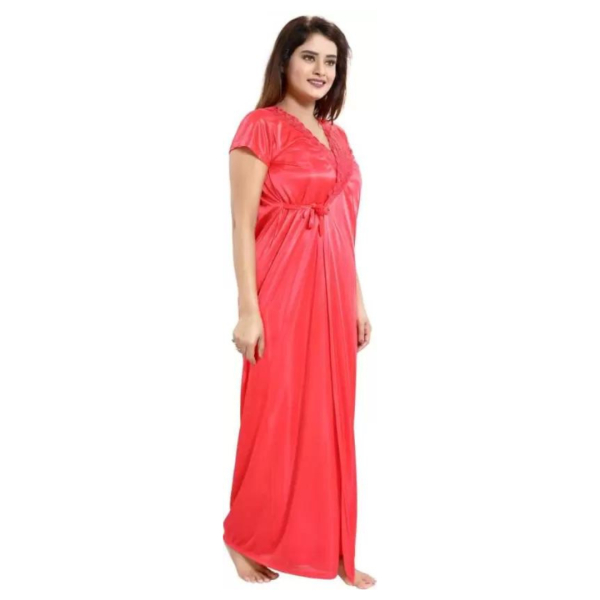 Silk Bridal Nightgown Set Stylish Fancy Bridal Nighty Set For Women Free Size Peach Color - Image 3