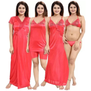 Silk Bridal Nightgown Set Stylish Fancy Bridal Nighty Set For Women Free Size Peach Color