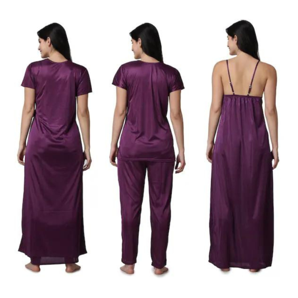 Silk Bridal Nightgown Set Stylish Fancy Bridal Nighty Set For Women Free Size Purple Color - Image 2