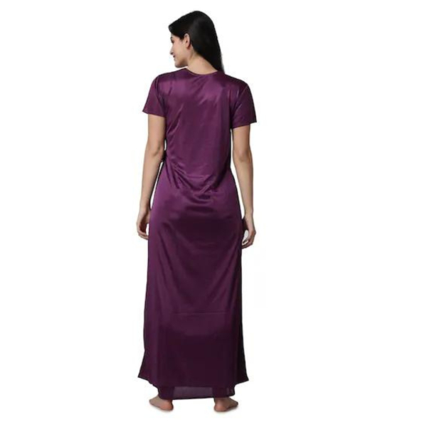 Silk Bridal Nightgown Set Stylish Fancy Bridal Nighty Set For Women Free Size Purple Color - Image 3