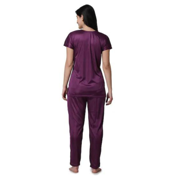 Silk Bridal Nightgown Set Stylish Fancy Bridal Nighty Set For Women Free Size Purple Color - Image 4