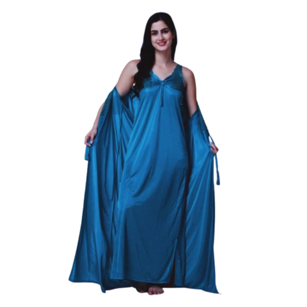 Silk Bridal Nightgown Set Stylish Fancy Bridal Nighty Set For Women Free Size Sky Blue Color - Image 3
