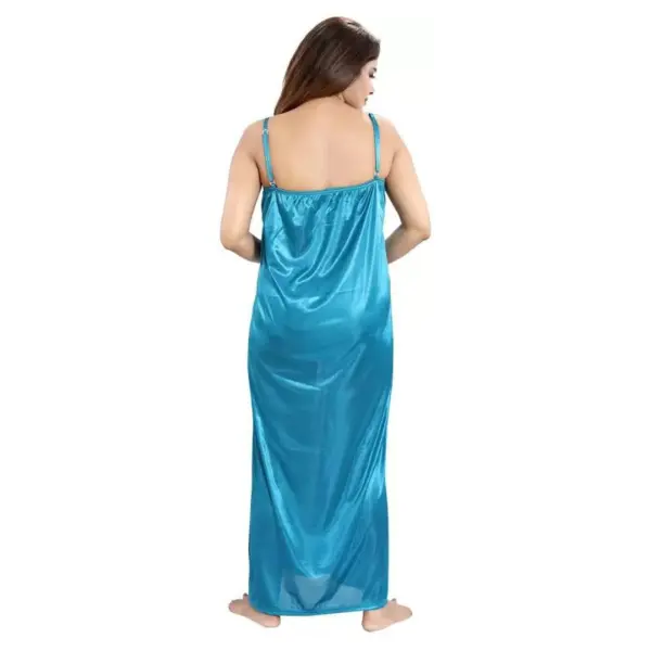 Silk Bridal Nightgown Set with Robe - Light Blue Satin Sleepwear for Women, Free Size - Image 4