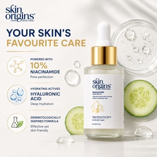 Skin Origins Niacinamide Face Serum with Cucumber Extract and Hyaluronic Acid | Helps Reduce Dark Spots | 30 ml | Face serum | Niacinaminde + cucumber+. by Genuine Collections - Image 5