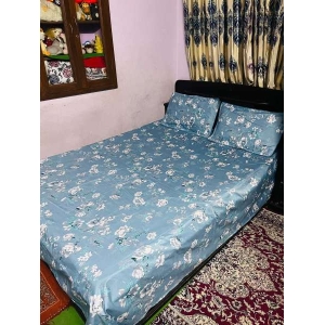 Sky Blue Flower Printed Korean King Size Bedsheet With Two Pillow Covers