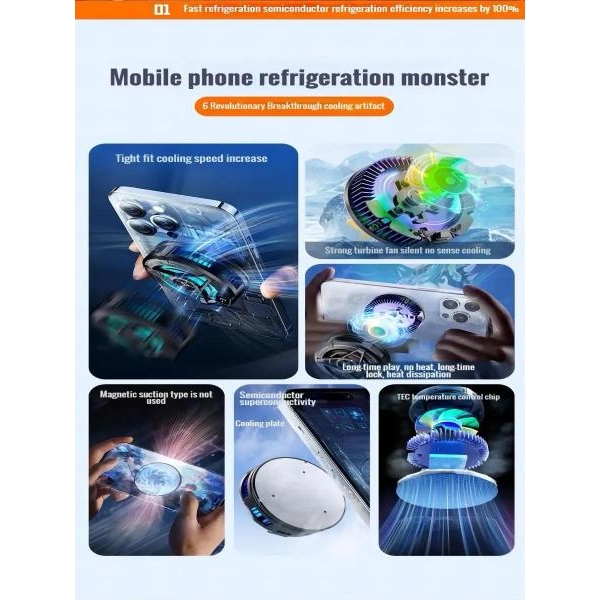 SL-17 Magnetic Phone Cooler for Gaming and Live Streaming Cellphone Radiator with LED Temperature Display Gaming Semiconductor Cooling - Image 2
