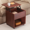 Small Liftop Table For Tea Coffee And Laptop Stand Sofa Side Table with Lift Feature and Storage Portable With Wheels Smart Furniture in Brown