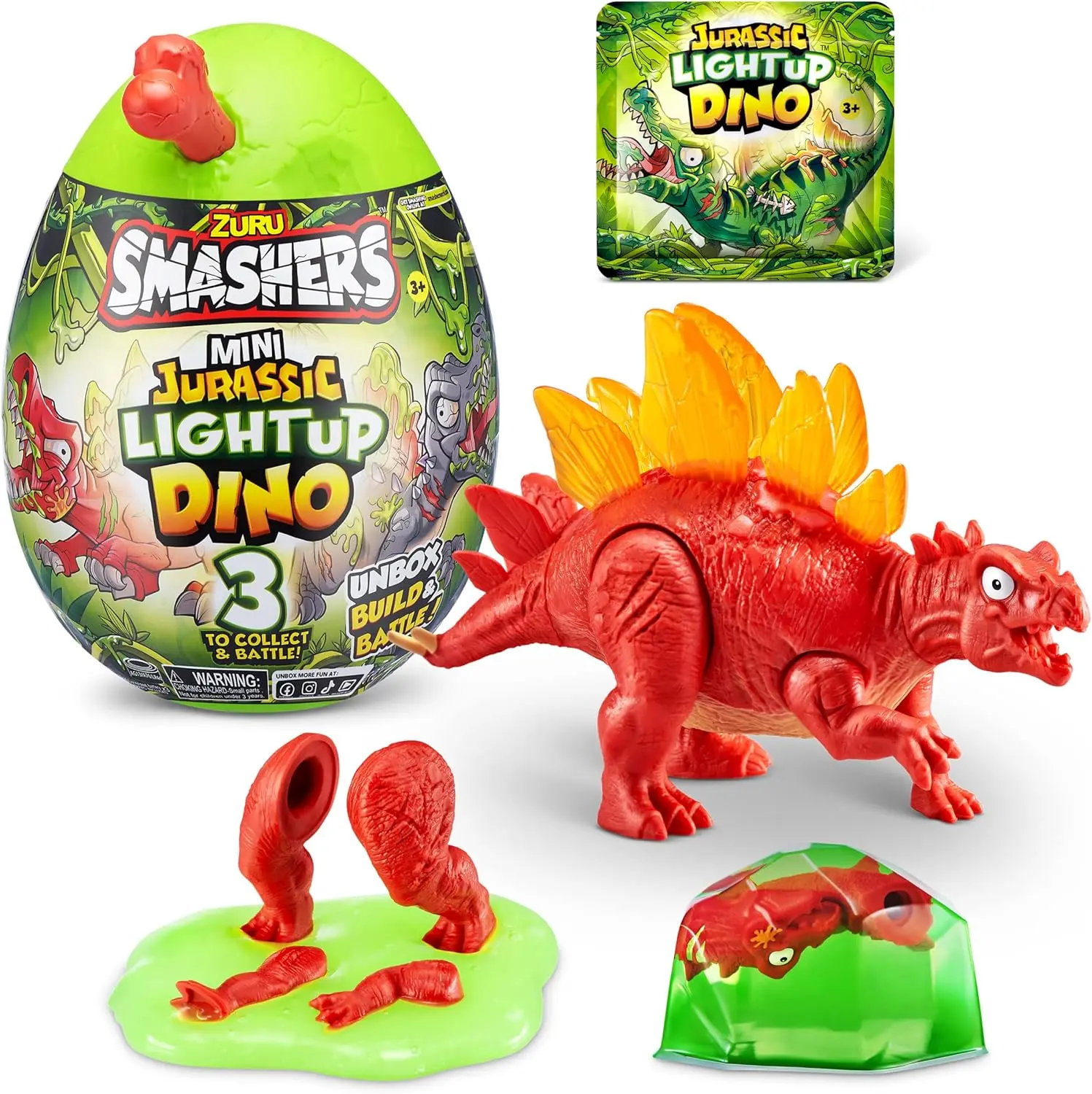Smashers Jurassic Series 1 Mini Jurassic Light-Up Dino - 3 Facing 6 pcs/PDQ, 12 pcs (No Inner, STD Colour Assortment) (S001)