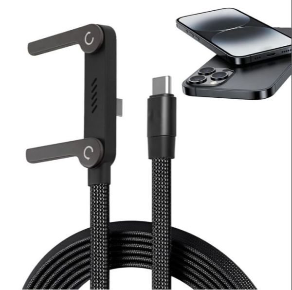 Solid 2-in-1 Invisible Holder Charger Cable TC - TC & TC - Lightning 240W Portable Fast Charging Cord with Built-in Phone Stand
