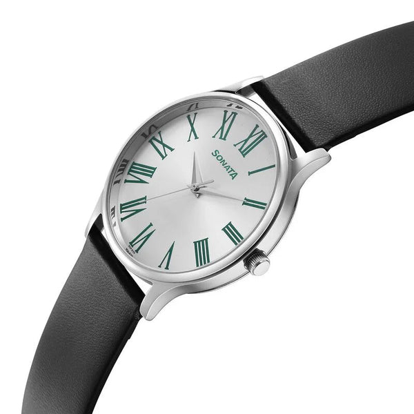 Sonata Aspire Quartz Analog Silver Dial Leather Strap Watch for Men 77105SL12 - Image 2