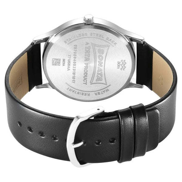 Sonata Aspire Quartz Analog Silver Dial Leather Strap Watch for Men 77105SL12 - Image 4