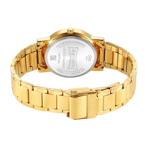 Sonata Classic Quartz Analog Blue Dial Golden Stainless Steel Strap Watch for Men - Image 4