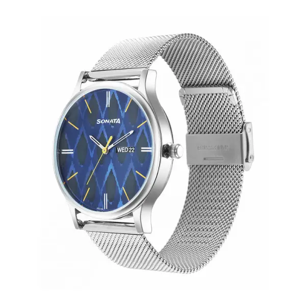 Sonata Knot Blue Dial Stainless Steel Strap Watch for Men - Image 2