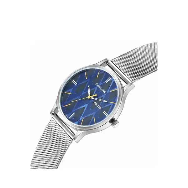Sonata Knot Blue Dial Stainless Steel Strap Watch for Men - Image 3