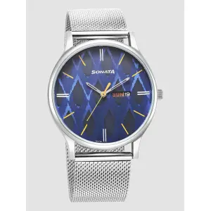 Sonata Knot Blue Dial Stainless Steel Strap Watch for Men