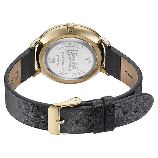 Sonata Quartz Analog Black Dial Black Leather Strap Watch For Women 87069YL01 - Image 5