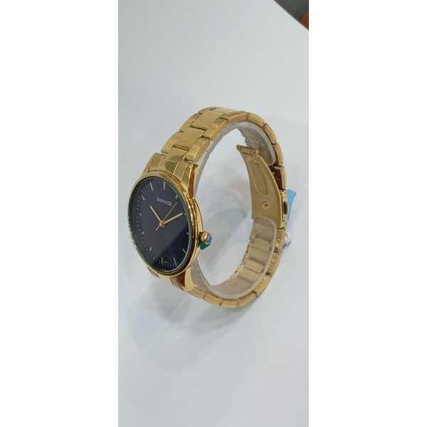 Sonata Quartz Analog Blue Dial Golden Stainless Steel Strap Watch For Men 77144YM01 - Image 2
