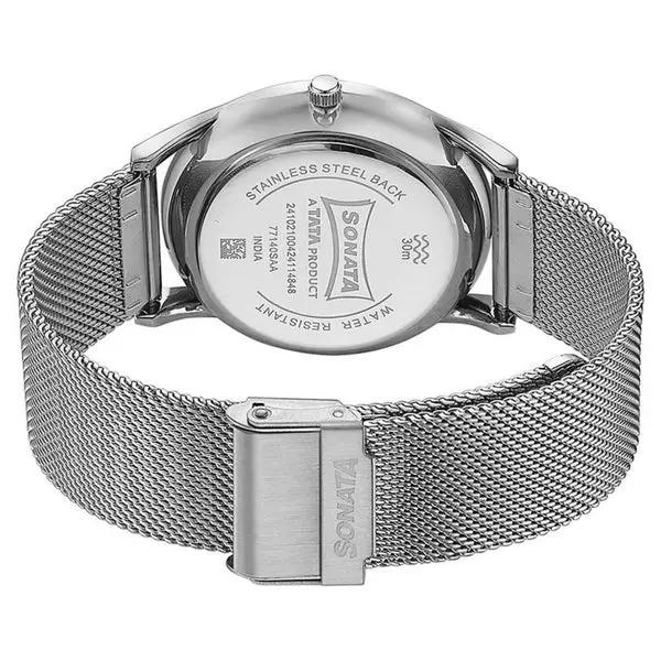 Sonata Quartz Analog Blue Dial Silver Stainless Steel Strap Watch For Men - Image 5
