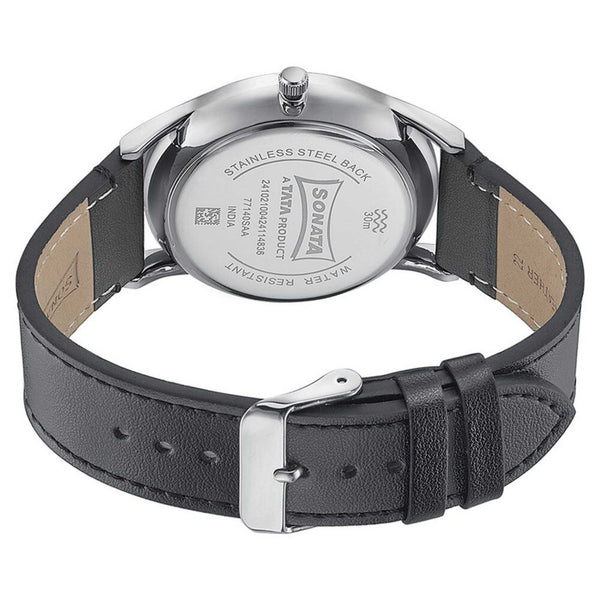 Sonata Quartz Analog Silver Dial Black Leather Strap Watch For Men - Image 5