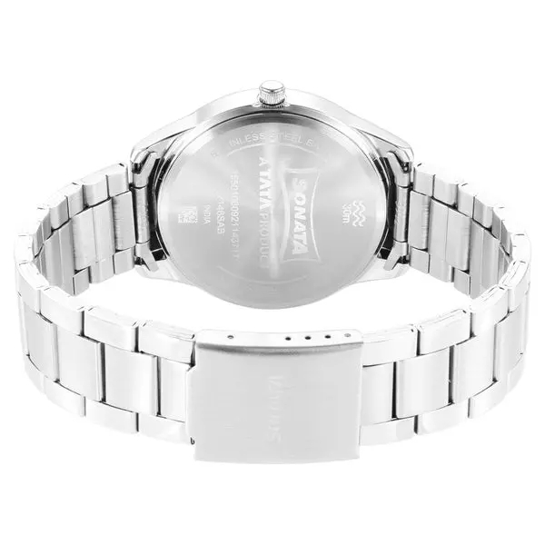 Sonata Quartz Analog Silver Dial Stainless Steel Strap Watch for Men - Image 4