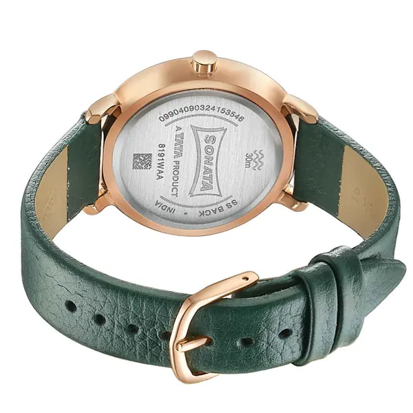 Sonata Sleek Quartz Analog Green Dial Green Leather Strap Watch for Women - Image 5