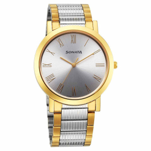 Sonata Utsav Quartz Analog Grey Dial Stainless Steel Strap Watch for Men