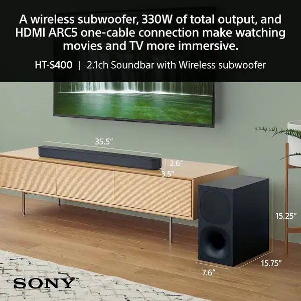 Sony HT-S400 2.1ch Soundbar with Powerful Wireless subwoofer, S-Force PRO Front Surround Sound, and Dolby Digital - Image 11