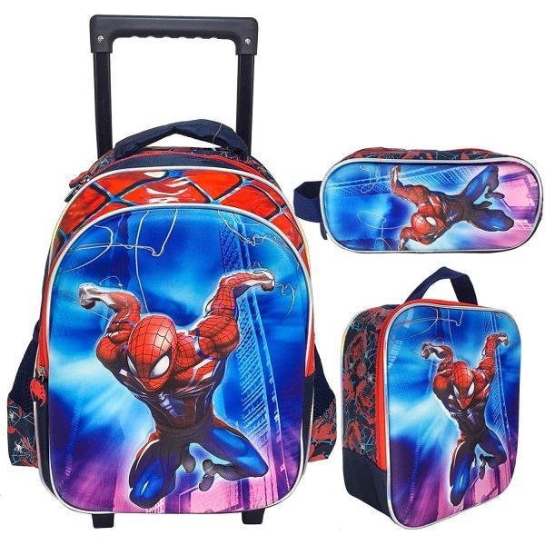 Spiderman 3D School Bag Trolley With Backpack For Kids/ Boy Include Lunch bag And pencil Pouch (15) By Mitrata - Image 2