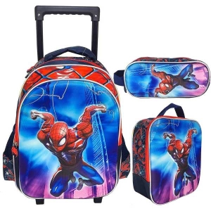 Spiderman 3D School Bag Trolley With Backpack For Kids/ Boy Include Lunch bag And pencil Pouch (15) By Mitrata