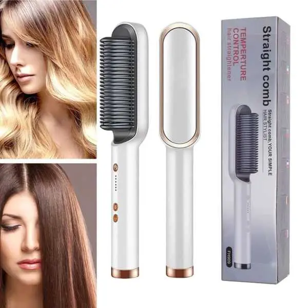 Straightening Heat Comb Tourmaline Ceramic Multifunctional Hair Straightener Brush Bigudi Straightener Brush Styling Tools - Image 3