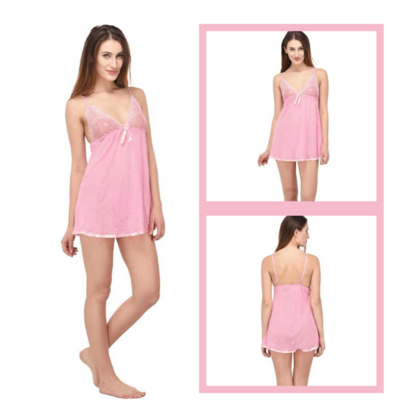Stylish Nightwear Babydoll Lingerie for Honeymoon with G String Panty Free Size Pink Color - Image 4