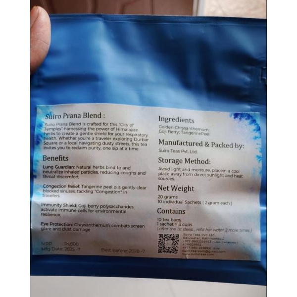 Suiro Prana Blend Herbal Tea – Lung Health | Stress & Congestion Relief | Immunity & Eye Protection | Caffeine-Free Wellness Tea - Image 2