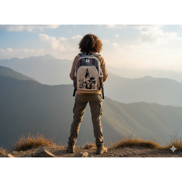 Swoyambhunath Printed Handmade Sustainable Hemp & Cotton Mix Backpack for Unisex - Image 3
