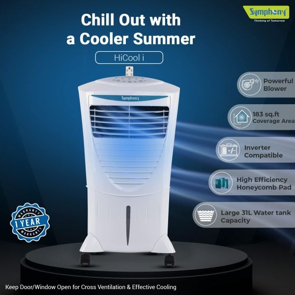 Symphony Hicool i Personal Air Cooler for Home with Remote with Honeycomb Pad, Powerful Blower, i-Pure Technology and Low Power Consumption (31L, White) - Image 5