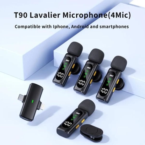 T90 High quality Portable 4 in 1 Lavaliere Microphone Lightweight Mic Digital Display Noise Cancelling - Image 2