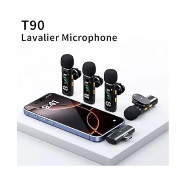 T90 High quality Portable 4 in 1 Lavaliere Microphone Lightweight Mic Digital Display Noise Cancelling - Image 3