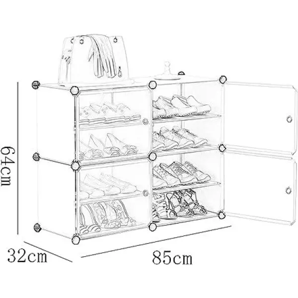Table Runner Dustproof Shoe Rack 2 Columns 4 Tier Plastic Withdoor Removable Storage 16 Pairs Of Shoes Dormitory Living Room - Image 2